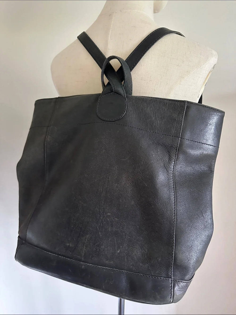 Black Leather Tote Bag/backpack- Classic Everyday Carry